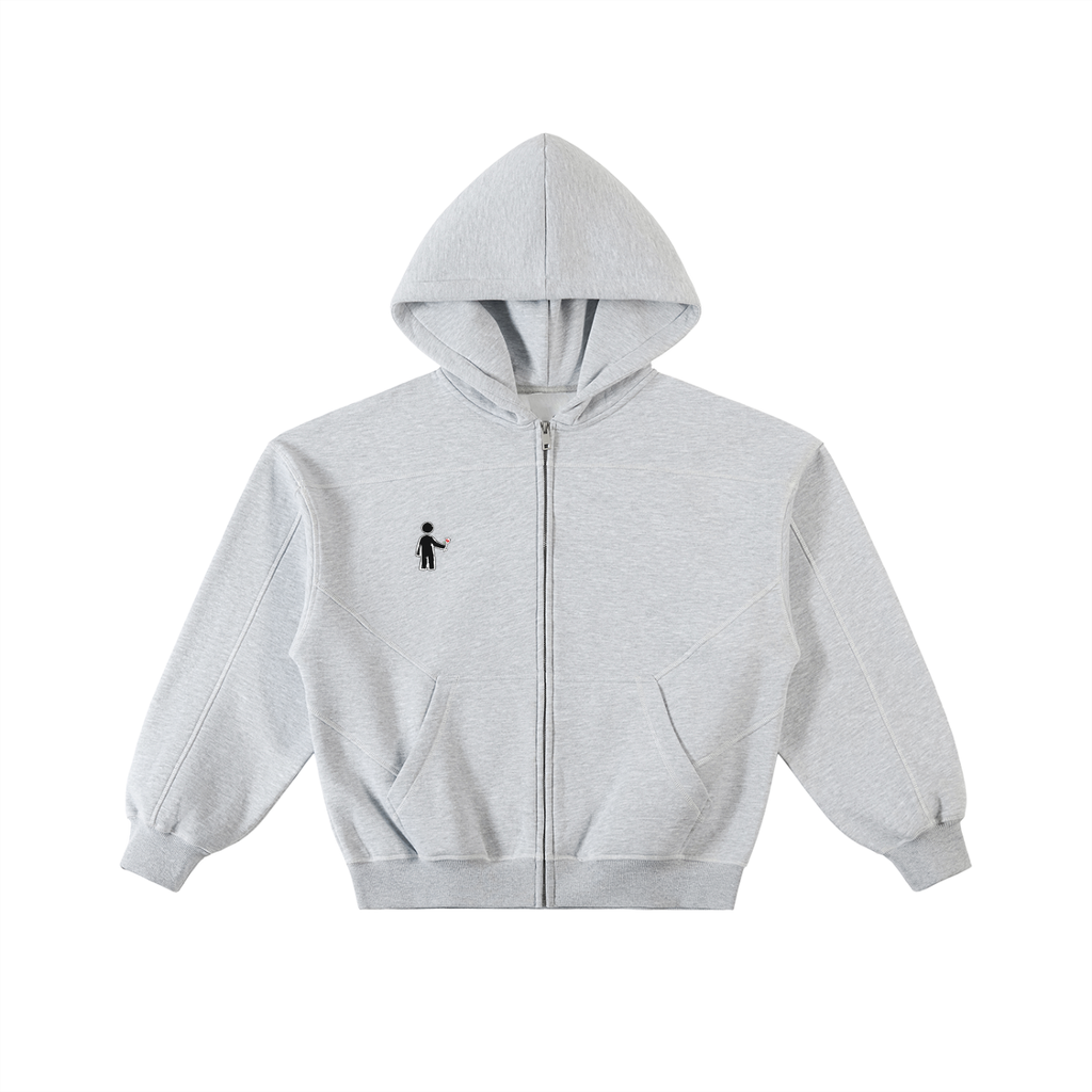 Contrast-Stitched Boxy Fleece Zip Hoodie