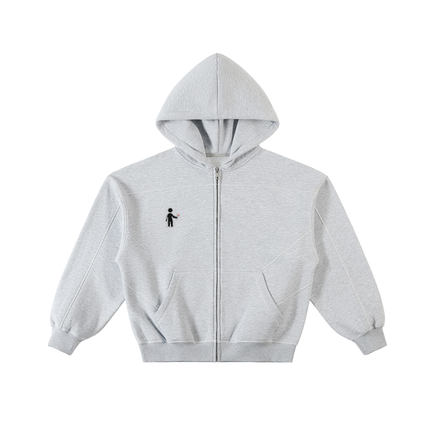 Contrast-Stitched Boxy Fleece Zip Hoodie